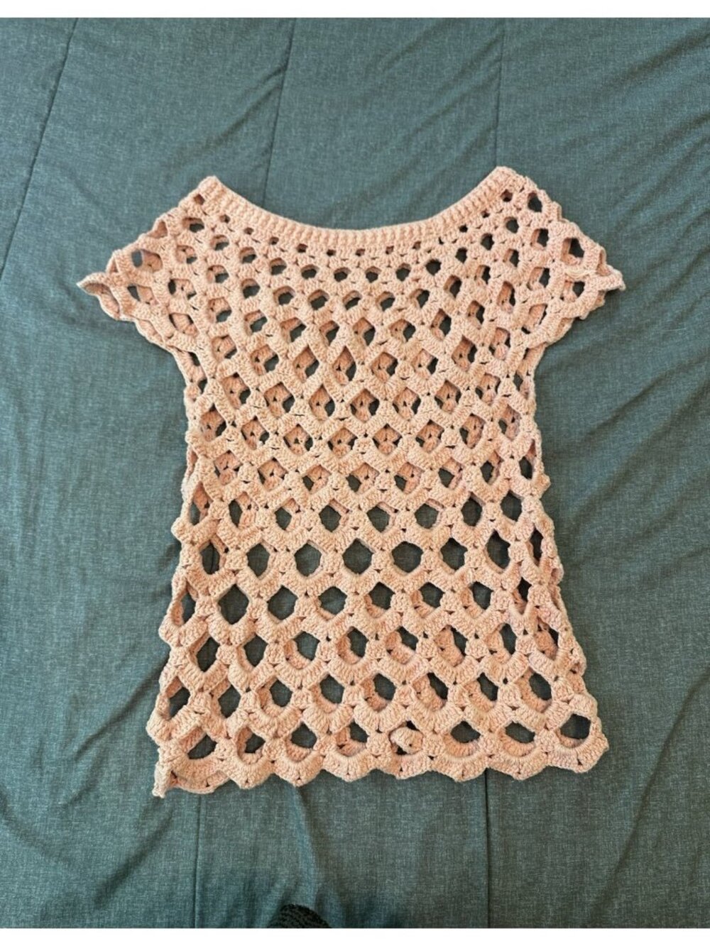 Handmade Crochet Open Knit Tunic Blouse Top M Pink Blush Peach Boho Cover Up